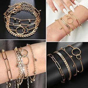 Dainty Boho Gold Silver Chain Bracelets Set for Women Girls Stackable Chunky